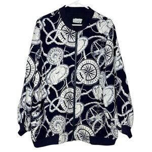 Vintage Liz Moody nautical print silk quilt jacket navy & white size large